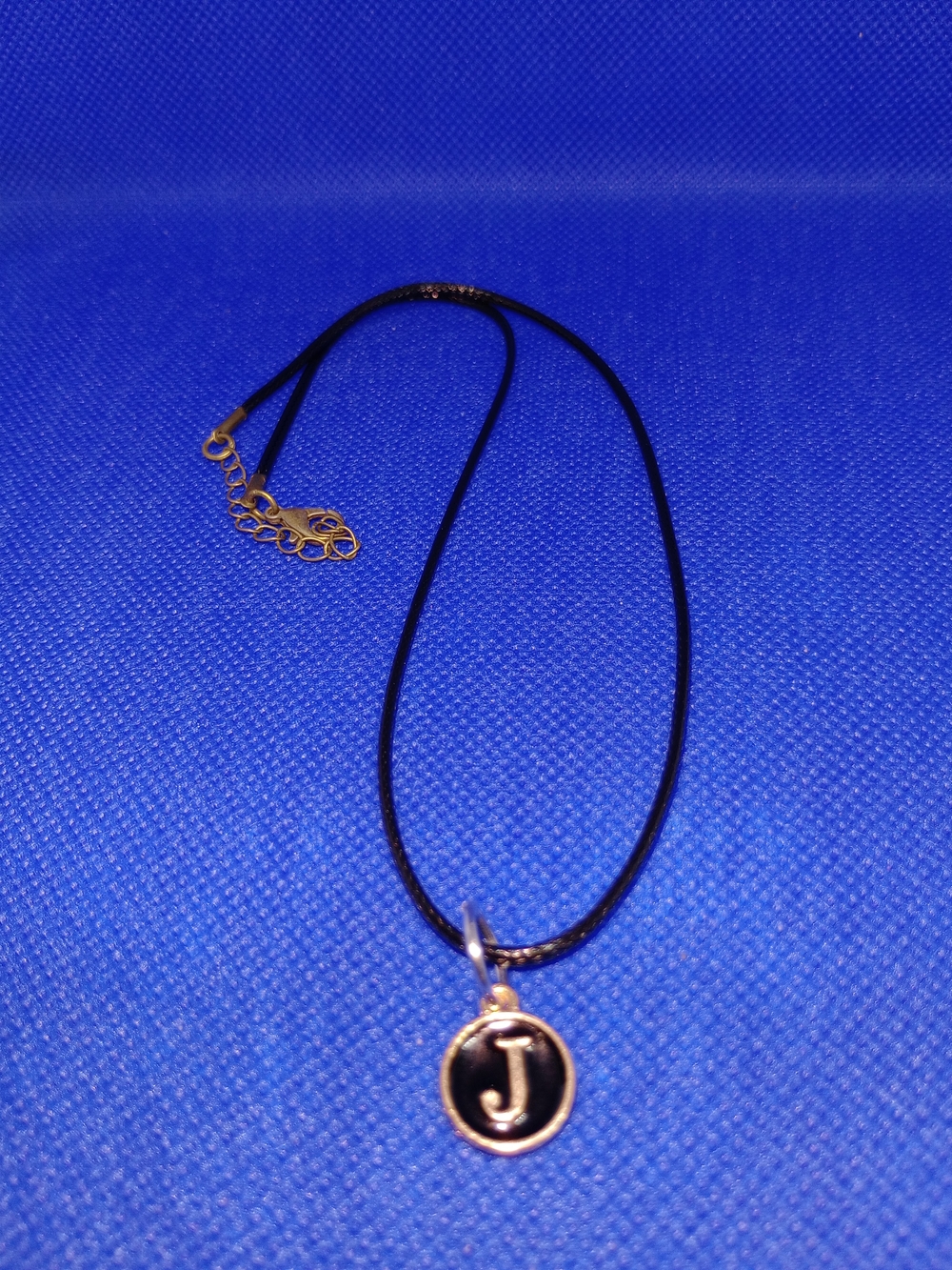 Personalized 'J' Pendant Necklace - Black Cord